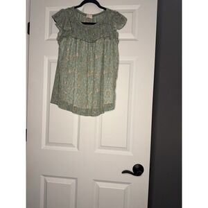 Hailey And Co Flutter Sleeve Babydoll Floral Top Small  Light Green W Multi